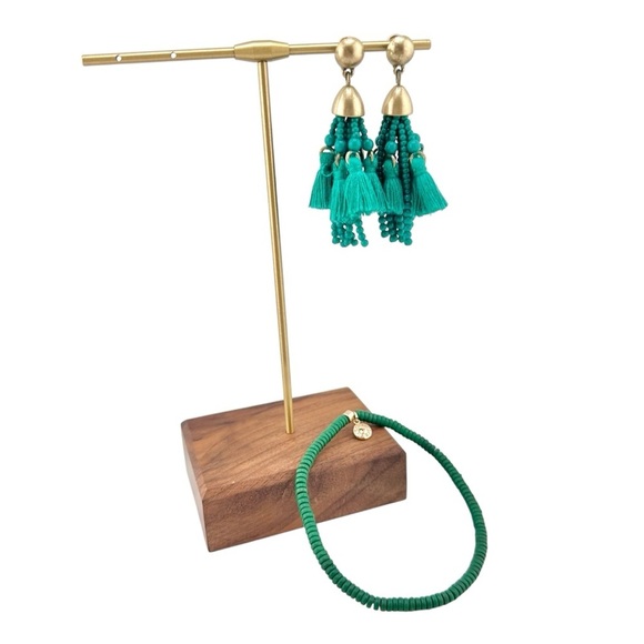 J Crew Green Beaded Bracelet and Tassel Earring Set - Picture 1 of 6